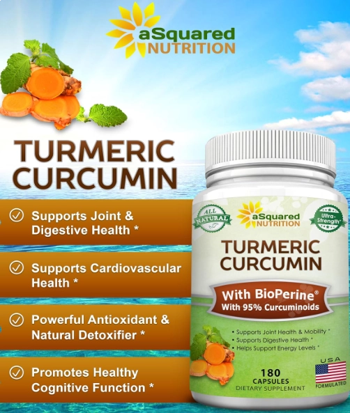 Turmeric Cúrcuma, 1600mg com BioPerine, 180 Cápsulas, aSquared Nutrition
