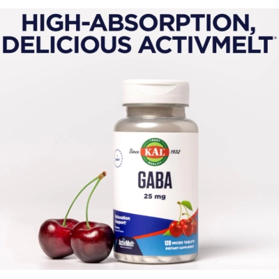 GABA 25mg ActivMelt, 120 Microcomprimidos Sabor Cereja, KAL