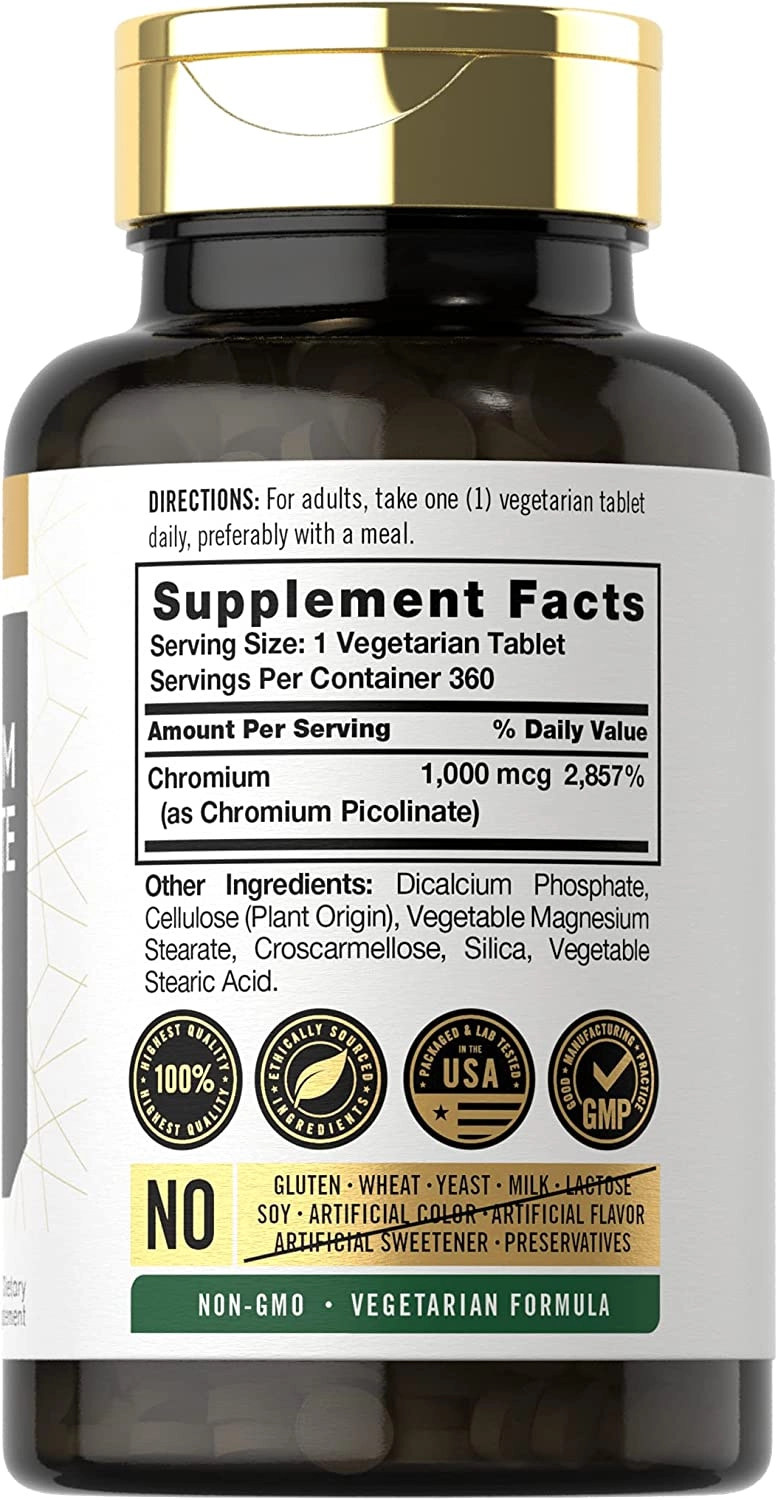 Picolinato de cromo ultra, 1000mcg, 360 tabletas, Carlyle
