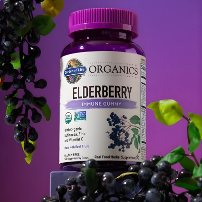 Elderberry (Sabugueiro), Suporte à Imunidade, 120 Gomas Veganas, Garden of Life