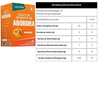 Óleo de Semente de Abóbora 1000mg com Vitamina E, 60 Cápsulas, Lauton Nutrition