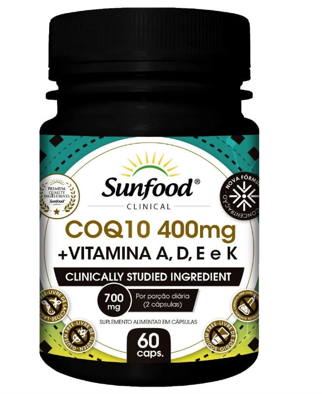 Coenzima CoQ10 700mg com Vitaminas A,D,E e K 700mg, 60 Cápsulas, Sunfood