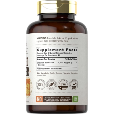 Grass Fed Beef Liver, 4500mg, 250 Cápsulas, Carlyle