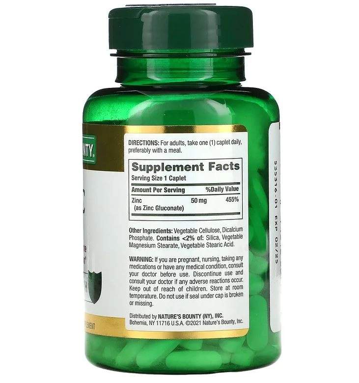 Zinco, 50mg, 100 capsulas, Nature's Bounty