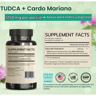 TUDCA  1250mg, Suporte Hepático, 90 Cápsulas, Vinatura