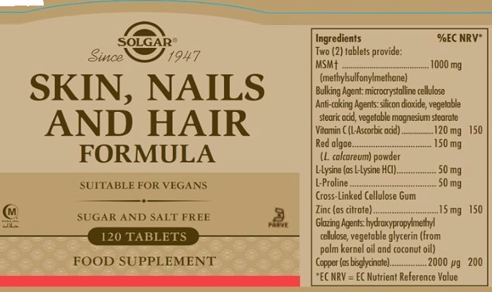 Skin Nails Hair, Pele Unhas e Cabelo, Fórmula com MSM, 120 Comprimidos, Solgar