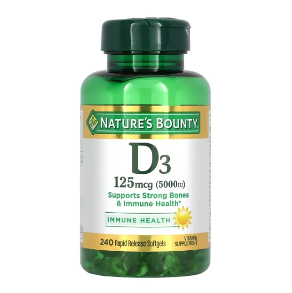 Vitamina D3, 125mcg, 5.000UI, 240 Cápsulas Softgel, Natures Bounty