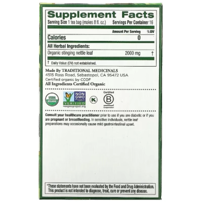 Chá de Folha de Urtiga Orgânica, Sem Cafeína, 16 Saquinhos, Traditional Medicinals