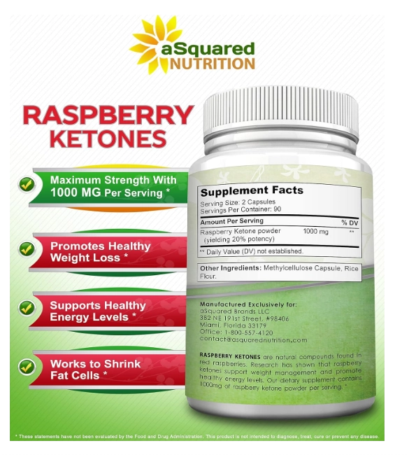 Raspberry Ketones 1000mg, 180 Cápsulas, aSquared Nutrition