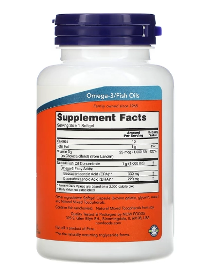 Ômega Tri-3D, 330 EPA/220 DHA 1000UI,90 Cápsulas, Now
