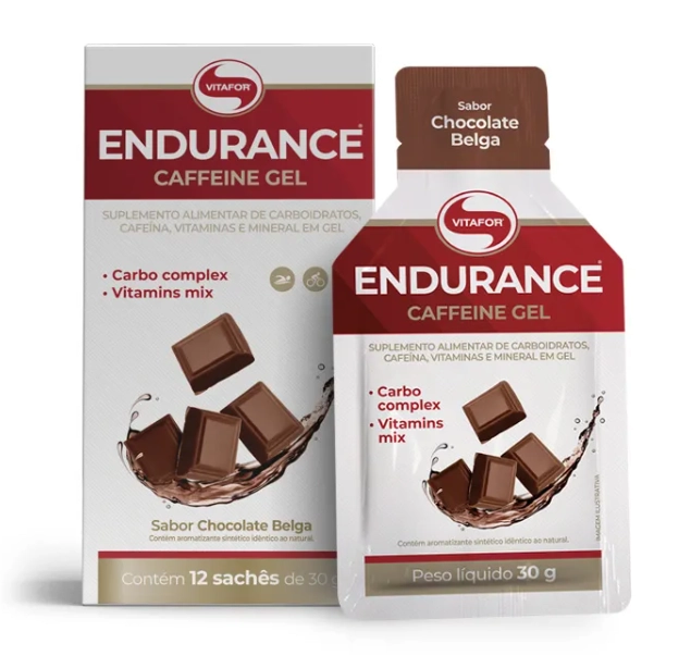 Endurance, Caffeine Gel, 12 Sachê de 30g, Sabor Chocolate Belga, Vitafor