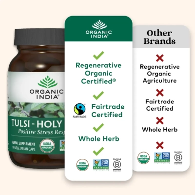 Tulsi Holy Basil, Redução do Estresse e Ansiedade, Equilíbrio Natural e Bem-Estar, 180 Cápsulas, Organic India