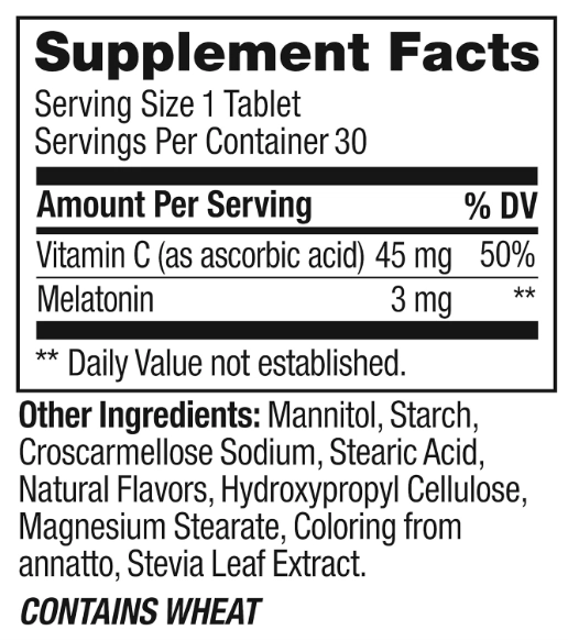 Immunity Sleep, Melatonina 3mg Com Vitamina C, 30 Comprimidos Fast Dissolve, Sabor Citrus, OLLY
