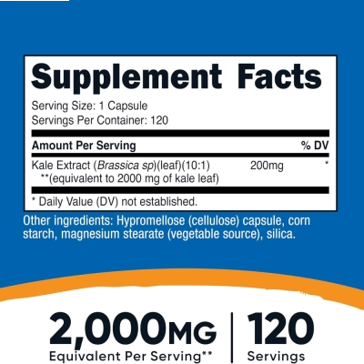 Extrato de Couve 10:1, 2.000mg, 120 Cápsulas, Nutricost