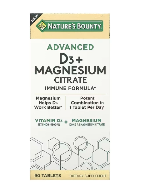 Advanced D3 + Citrato de Magnésio, 90 Comprimidos, Nature's Bounty