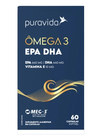 Ômega 3 EPA 660mg, DHA 440mg, 60 Cápsulas, PuraVida