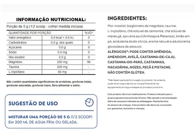 Blue Calm, com Magnésio, Inositol, Triptofano e Taurina, 250g, Puravida