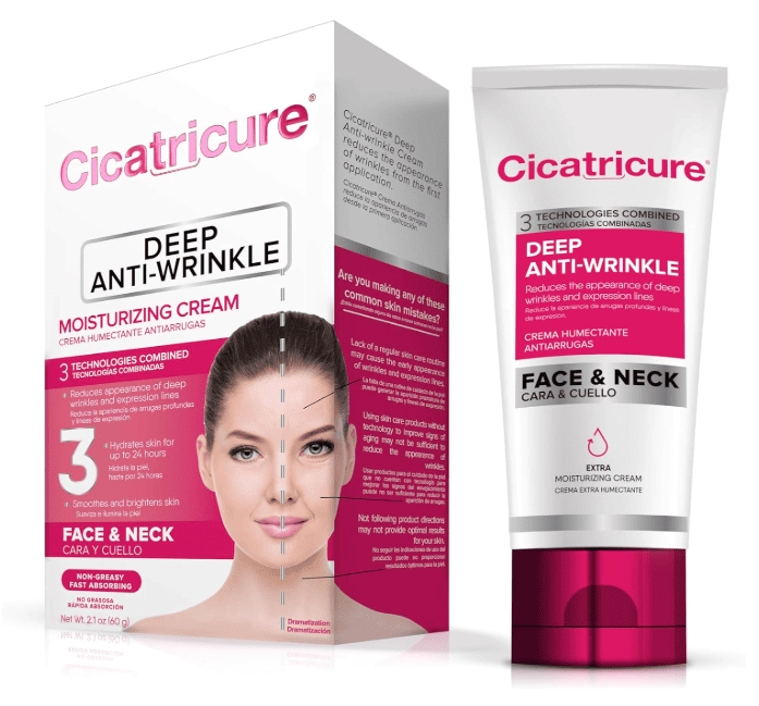 Anti Wrinkle Face & Neck Cream, 3-in-1, Creme Antirrugas com Retinol, 60g, Cicatricure