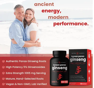 Panax Ginseng Vermelho Coreano, 500mg, 120 Cápsulas, NutraChamps