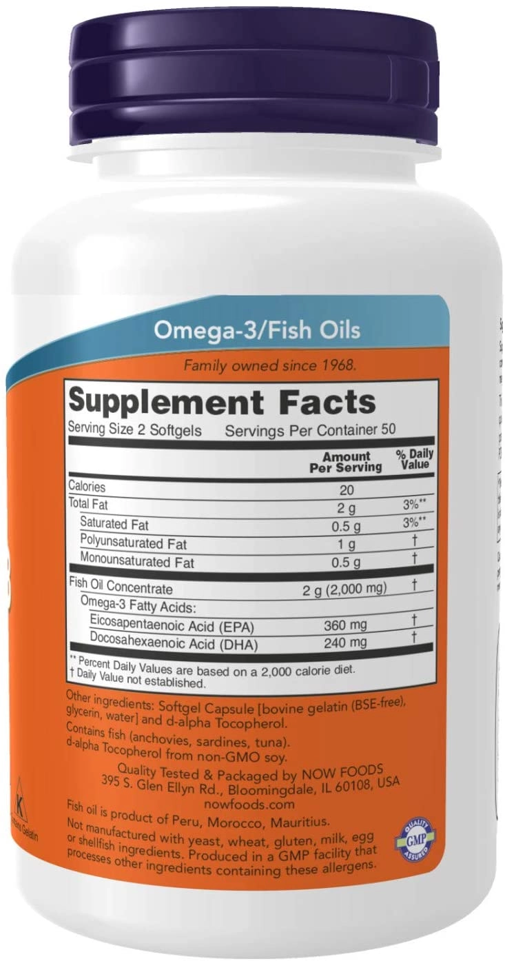 Ômega-3, 1000mg, 180 EPA/120 DHA, 100 Cápsulas, Now