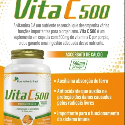 Vitamina C, 500mg, 60 Cápsulas, Flora Nativa Do Brasil