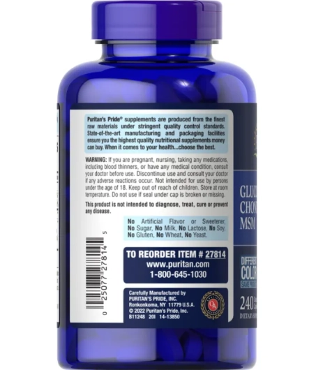 Glucosamina e Condroitina com MSM, Double Strenght, 240 Cápsulas, Puritan's Pride