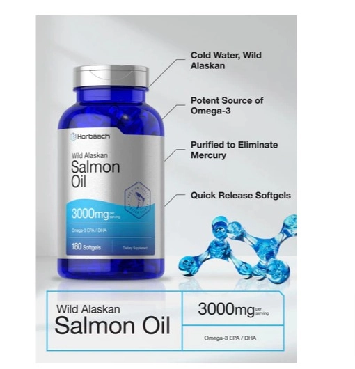 Óleo de salmão, 3000mg, 180 capsulas, Horbaach