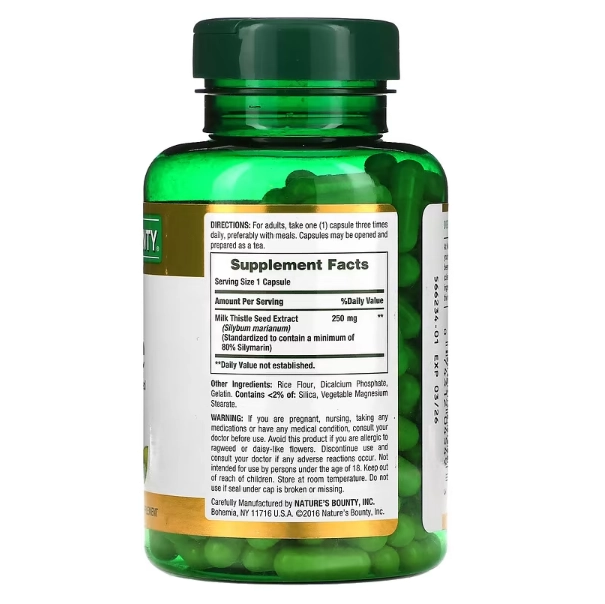 Milk Thistle, 250mg, 200 Cápsulas, Nature's Bounty