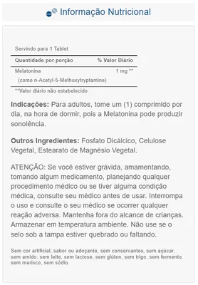 Melatonina 1mg, 90 Comprimidos, Puritan's Pride