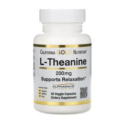 L-Theanine 200mg, AlphaWave, Supports Relaxation, Relaxamento e Focus, 60 Cápsulas, California Gold Nutrition