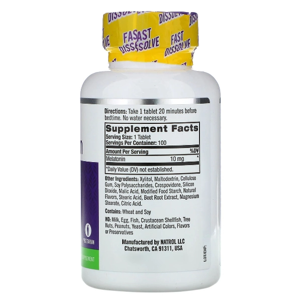 Melatonina, 10mg, 100 Comprimidos, Fast Dissolve, Sabor Citrus, Natrol