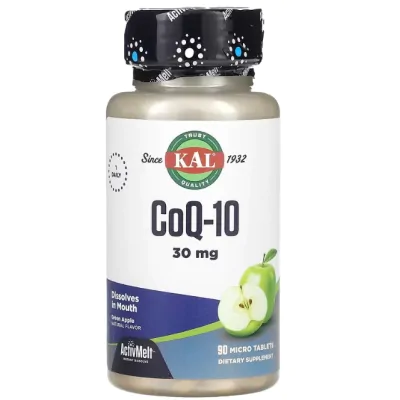 Coenzima CoQ10 30mg, 90 Microcomprimidos Sabor Maçã Verde, KAL