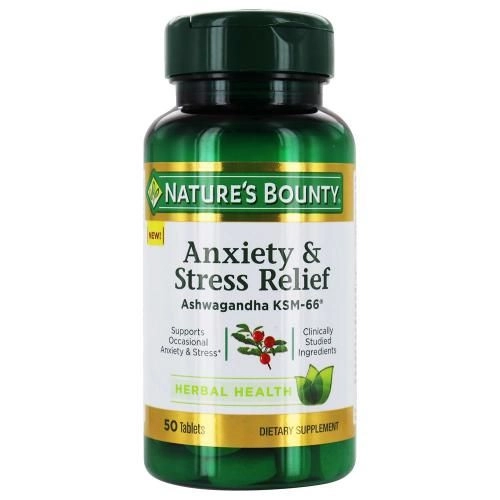 Anxiety & Stress Relief Ashwagandha KSM-66, 600mg, 50 Comprimidos, Nature's Bounty