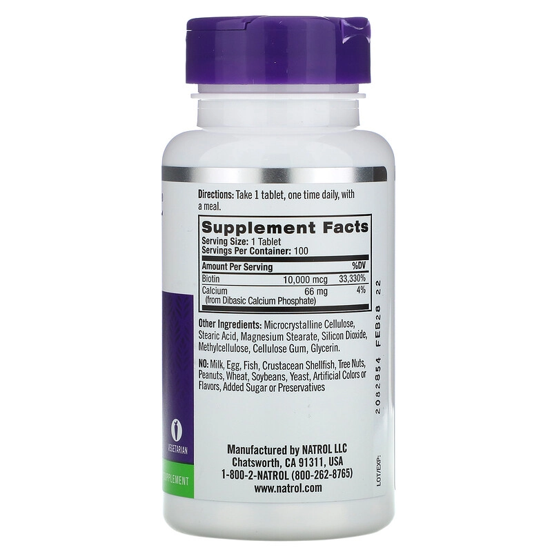 Biotina, Força Máxima, 10.000 mcg, 100 Comprimidos, Natrol
