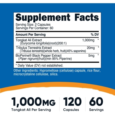 Tongkat Ali 1,000mg,  120  Cápsulas, Nutricost