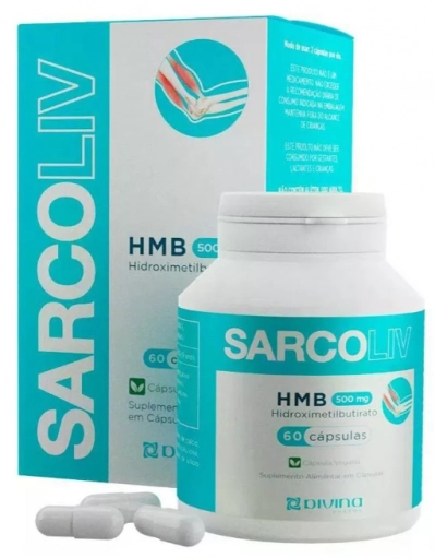 Sarcoliv HMB, 500mg,  60 Cápsulas, Divina Pharma