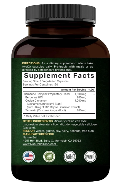 Berberina 1500mg, 240 Cápsulas, Naturebell