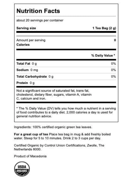 Chá Orgânico 100% Natural Sabores, 20 Sachês, Swanson