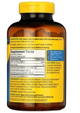 TripleFlex Triple Strength + D3, Glucosamina Condroitina com MSM, 200 cápsulas, Nature Made