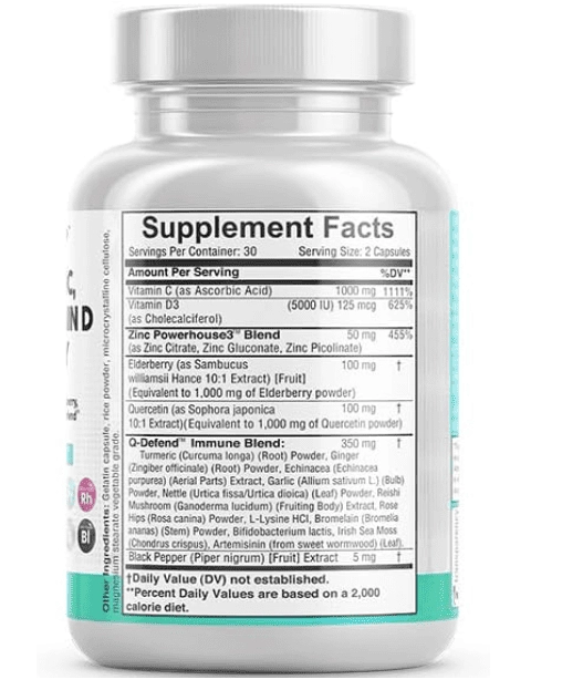 Suplemento de suporte à defesa imunológica, Quercetina, Zinco, Vitamina C e D, Bromelaína Sabugueiro, 60 cápsulas, Nutra