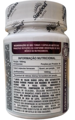 Acetilcarnitina, 1000mg, 60 Cápsulas, Sunfood