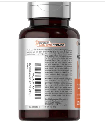 Vitamina K-2 MK7 100mcg, 250 Cápsulas, Horbaach