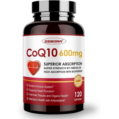 Suplemento de CoQ10 600mg, Energia e Saúde do Coração, 120 Softgels, Zebora