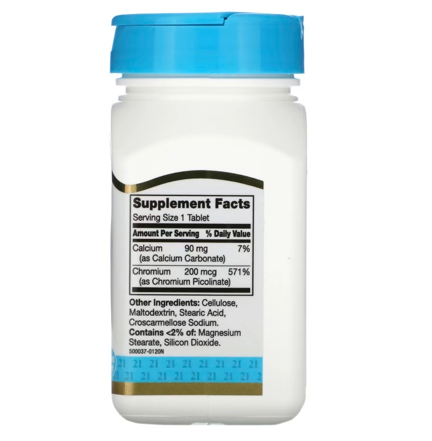 Picolinato de Cromo, 200 mcg, 100 Comprimidos, 21st Century