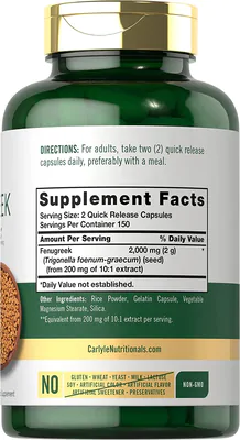 Fenugreek, Feno-Grego 2000mg, 300 Cápsulas, Carlyle