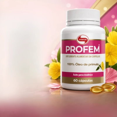 Profem Óleo de Prímula 100%, Saúde da Mulher e Equilíbrio Hormonal, 60 Cápsulas, Vitafor