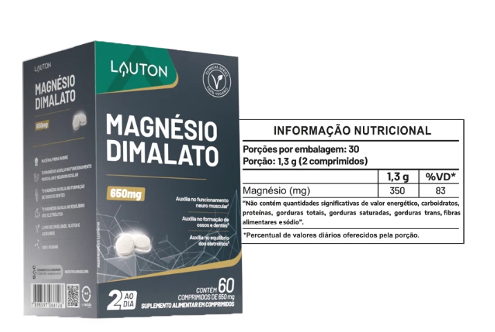 Magnésio Dimalato Max, 60 Cápsulas, Lauton Nutrition
