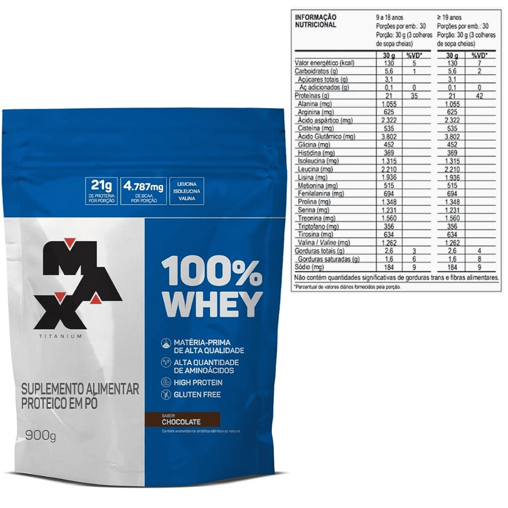 Whey Protein Concentrado 100% 900g Refil Max Titanium