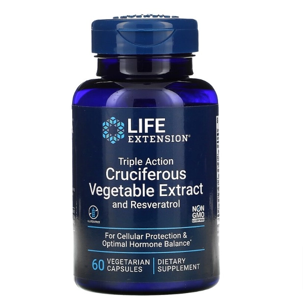 Extrato Vegetal Crucífero de Ação Tripla com Resveratrol, 60 Cápsulas, Life Extension