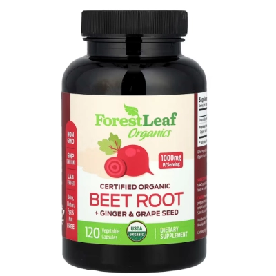 Beet Root, Beterraba orgânica certificada + gengibre e Semente de uva, 120 Cápsulas, Forest Leaf